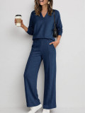 EVE Solid Color V Neck Top Two Piece Pants Set GMYS-XY6060