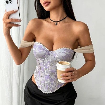 EVE Off Shoulder Printed Lace Up Tank Top GPBY-VE8633