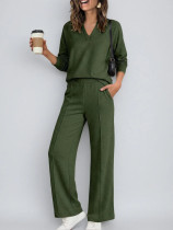 EVE Solid Color V Neck Top Two Piece Pants Set GMYS-XY6060