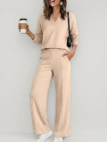 EVE Solid Color V Neck Top Two Piece Pants Set GMYS-XY6060