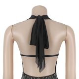 EVE Deep V Neck Halterneck Hot Drill Mini Dress BY-7866