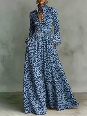 EVE Plus Size Leopard Printed Long Sleeve Maxi Dress GQLK-6697