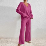 EVE V Neck Long Sleeve Loose Two Piece Pants Set GMYS-LWZ8308