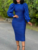 EVE Solid Color Puff Sleeve Midi Dress GQLK-6699
