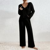 EVE V Neck Long Sleeve Loose Two Piece Pants Set GMYS-LWZ8308