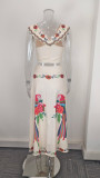 EVE Plus Size Printed V Neck High Waist Two Piece Skirt Set GHMF-29109