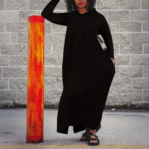 EVE Solid Color Long Sleeve Hooded Maxi Dress HNIF-YM120