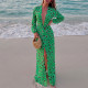 EVE Deep V Neck Printed Long Sleeve Maxi Dress XEF-R6D20911A
