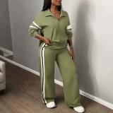 EVE Color Block Long Sleeve Sport Two Piece Pants Set HNIF-SY049