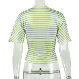 EVE Stripe V Neck Casual T Shirt GJYO-JT0128987