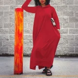 EVE Solid Color Long Sleeve Hooded Maxi Dress HNIF-YM120
