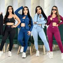 VIP1 Printed Solid Color Yoga Three Piece Pants Set QYLF-0195