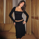 EVE Lace Edge Long Sleeve Two Piece Skirts Set LJSF-S6922474X