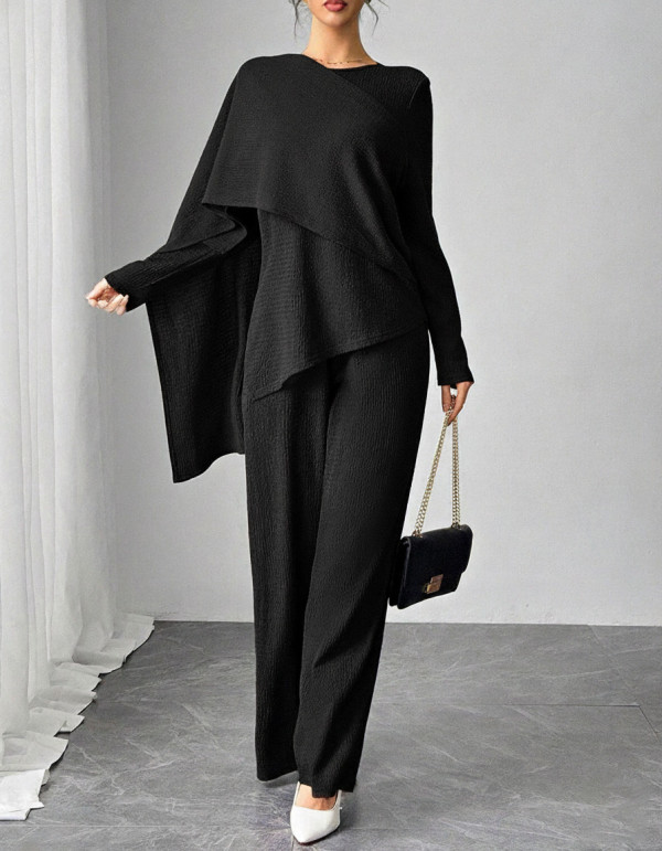 EVE Solid Color Long Sleeve Loose Two Piece Pants Set HNIF-SY013