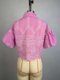 EVE Hollow Out Lantern Sleeve Shirt GCNE-75748