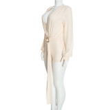 EVE Deep V Neck Long Sleeve Mini Dress MXBF-J26RP450