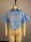 EVE Hollow Out Lantern Sleeve Shirt GCNE-75748