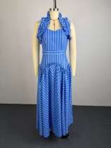 EVE Halterneck Stripe Backless Maxi Dress GCNE-91472