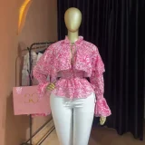 EVE Printed Tie Up Ruched Shirt GCNE-75949
