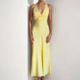 EVE Plus Size Sleeveless Solid Color Ruched Maxi Dress GHMF-28978