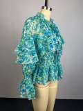 EVE Printed Tie Up Ruched Shirt GCNE-75949