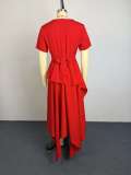 EVE Solid Color Short Sleeve Irregular Maxi Dress GCNE-75858