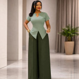 EVE Solid Color Top Wide Leg Pants 2 Piece Set GCNE-75491