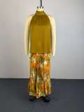 EVE Sleeveless Solid Color Top Printed Long Skirt Suit GCNE-75819