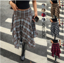 EVE Plaid Printed Irregular Mid-skirts GSRX-1033