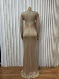 EVE Mesh Hot Drill Long Sleeve Maxi Dress GMYU-8437