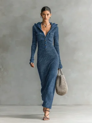 EVE Long Sleeve Hooded Knits Maxi Dress GMYS-XY6037