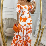 EVE Plus Size Printed Short Sleeve Tie Up Maxi Dress GHMF-8157