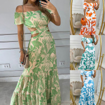 EVE Plus Size Printed Short Sleeve Tie Up Maxi Dress GHMF-8157