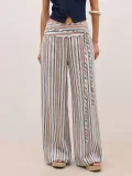 EVE Stripe Printed Tie Up Wide Leg Pants GMYS-WL260704