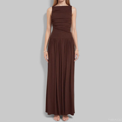 EVE Plus Size Sleeveless Solid Color Pleated Maxi Dress GHMF-28818