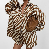 EVE Plus Size Casual Printed Shirt Two Piece Shorts Set GHMF-29251
