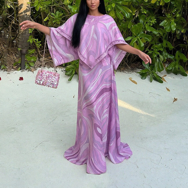EVE Plus Size Loose Printed Irregular Two Piece Skirts Set GHMF-29759