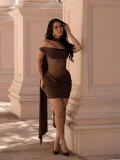 EVE Solid Color Ruched Mesh Mini Dress GMYU-11390