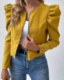 EVE Plus Size Solid Color Puff Sleeve Coat GLXY-24-4818