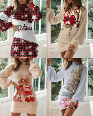 EVE Christmas Slim Lantern Sleeve Mini Dress GLXY-0826