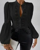 EVE Plus Size Lace Patchwork Lantern Sleeve Shirt GLXY-24-2358