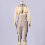 EVE Solid Color Backless Two Piece Pants Set GNZD-12159PBM