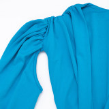 EVE Solid Color Long Sleeve Ruched Mini Dress GSZM-C26DS396