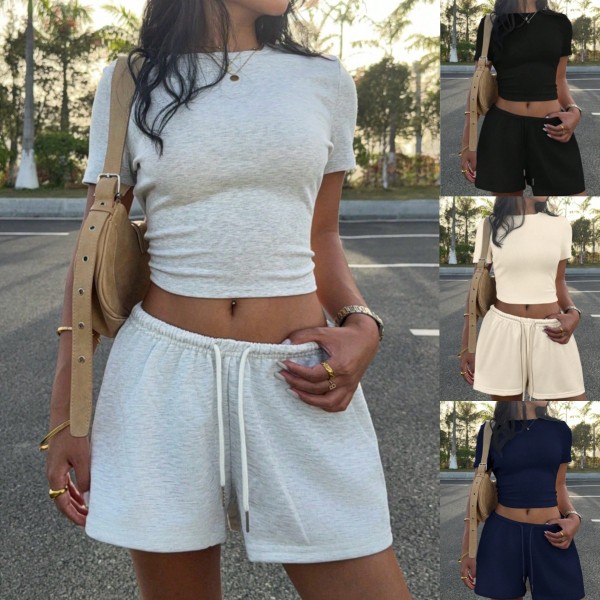 EVE Solid Color Short Sleeve Tep Two Piece Short Set GMYS-JQ69088