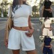 EVE Solid Color Short Sleeve Tep Two Piece Short Set GMYS-JQ69088