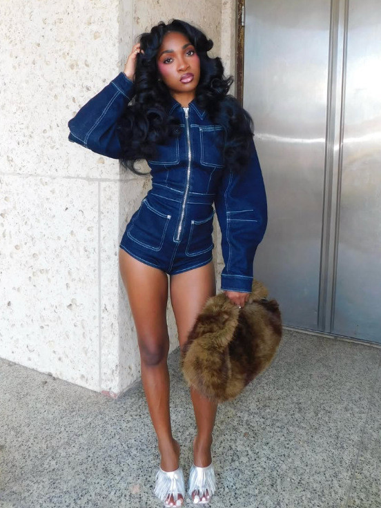 EVE Fashion Denim Zipper Long Sleeve Romper GTGE-MH1060