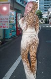 VIP1 Leopard Printed Zipper Hooded Two Piece Pant Set GKYS-3115