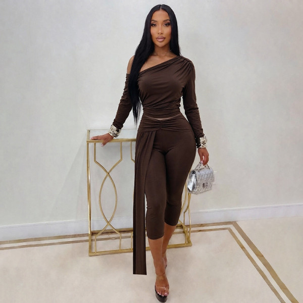 EVE Solid Color Long Sleeve Two Piece Pants Set GDSF-J26ST457