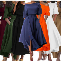 EVE Slash Shoulder Tie Up Irregular Maxi Dress SFY-2820
