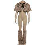 EVE Short Fur Printed Laced Shawl Top +Leg Socks Set ﻿ GZJQ-K6S20186A